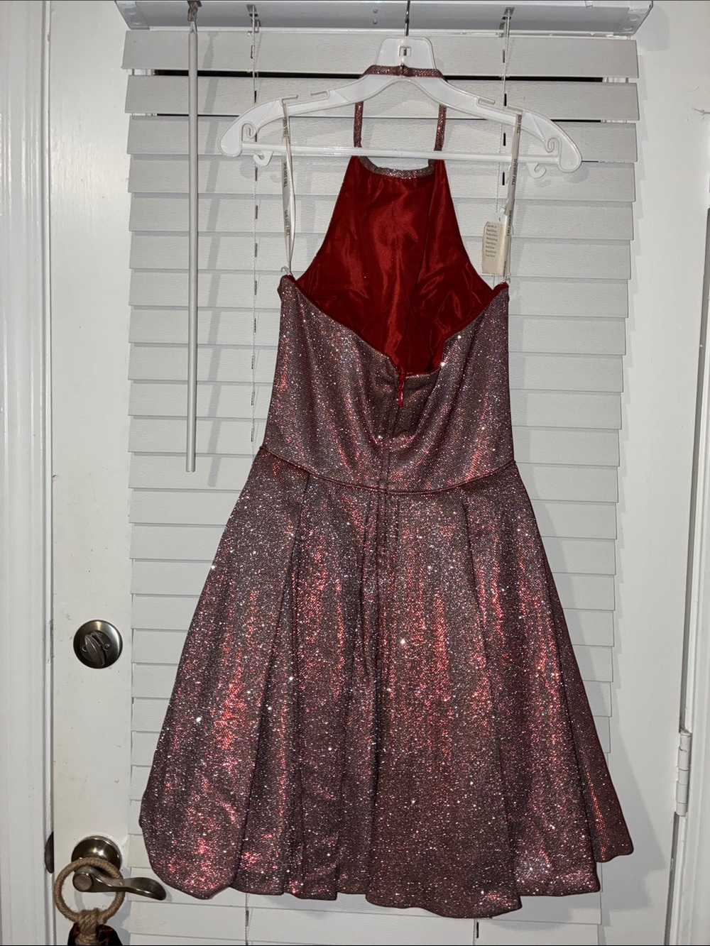 Sherri Hill Sparkle Halter Dress in Red/Silver - Picture 9 of 12